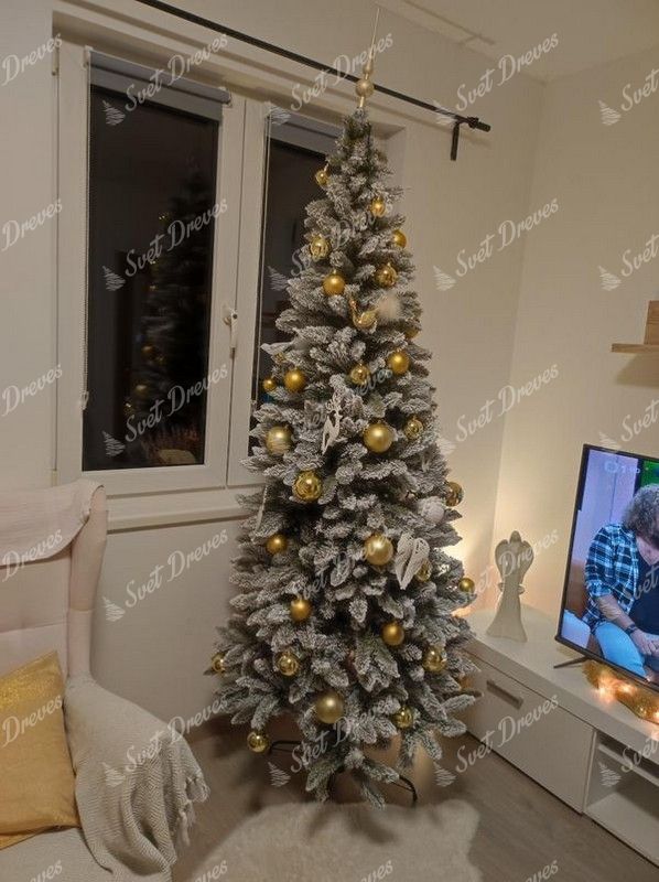 Okrašeno Umetno božično drevo Bela Ozka Smreka 220cm