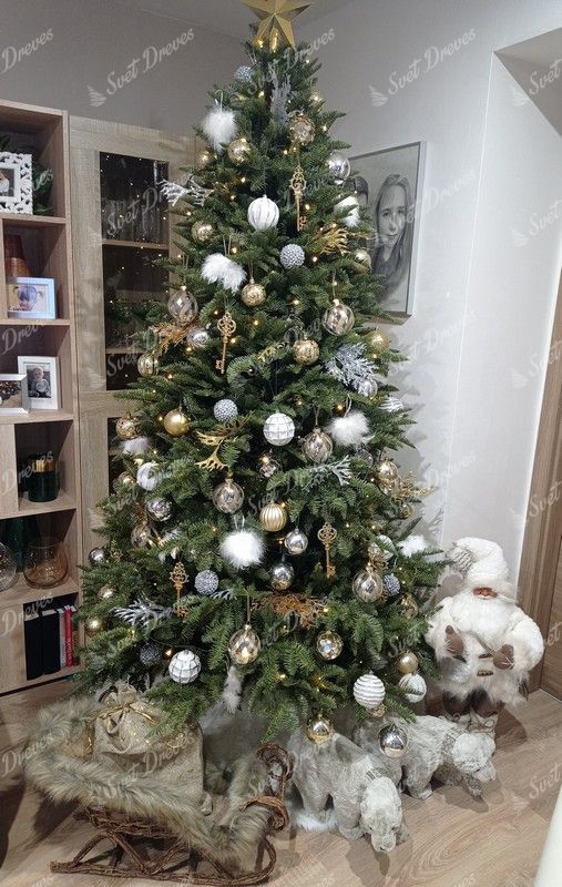 Okrašeno Umetno božično drevo FULL 3D Kavkaška Jelka 210cm