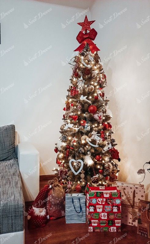 Okrašeno Umetno božično drevo Norveška Ozka Smreka 220cm