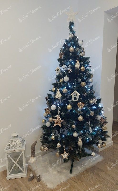 Okrašeno Umetno božično drevo Srebrni Bor z ledenimi kristali 180cm