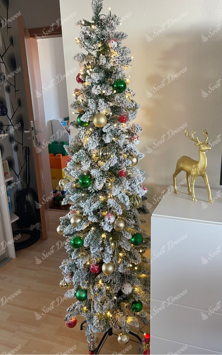 Umetno božično drevesce Smreka Bela Vitka 180cm LED310